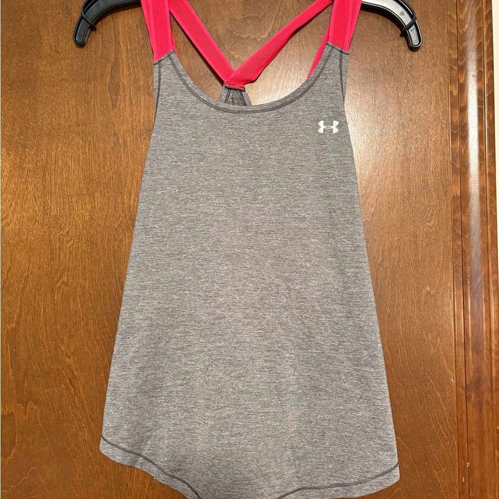 Under Armour Heather Gray Tank with Pink Straps